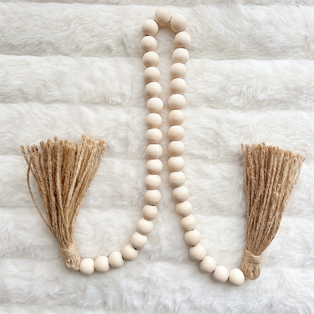 Rustic Wooden Beads Garland With Tassels Perfect For - Temu