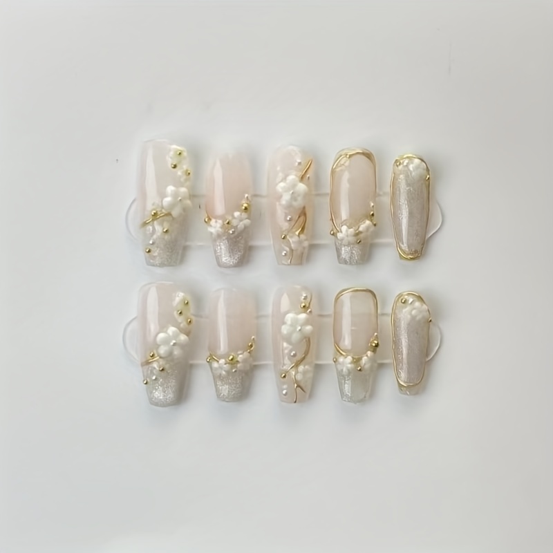 

10pcs Shining White Crystal Clear Press On Nails - Elegant Diy Nails For Women And Girls