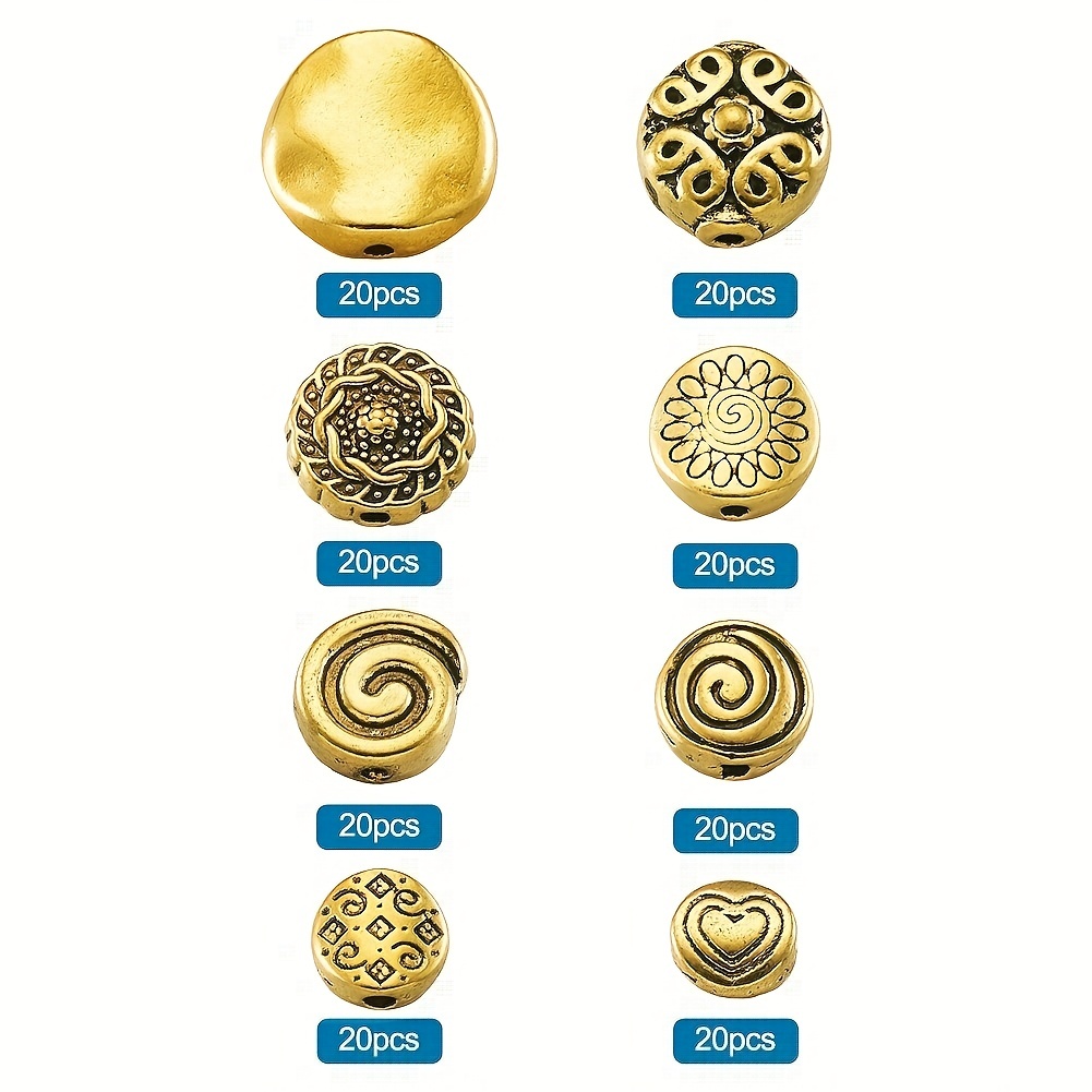 160pcs Golden Beads Assorted Patterns DIY Jewelry Making