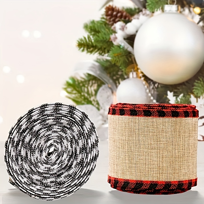 1 Roll, Black And White Christmas Ribbon Christmas Plaid Satin Ribbon  Coarse Linen Fabric Decorative Ribbon, Scene Decor, Festivals Decor, Room  Decor