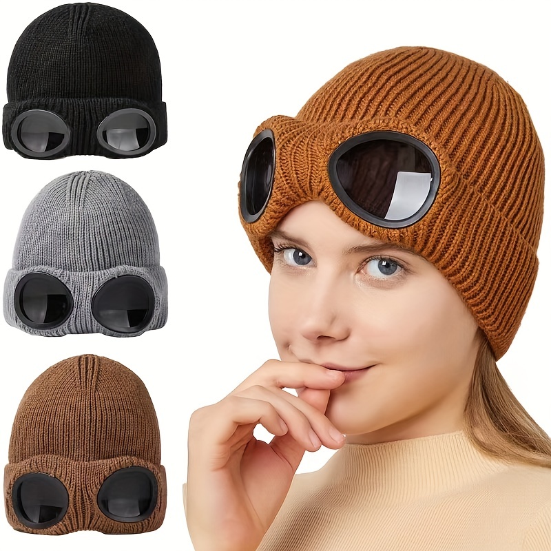 Fashion Ear Protector Wool Knitted Wool Hat With Glasses, In