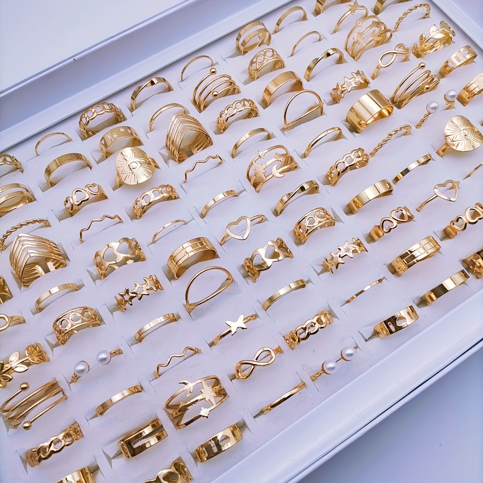 Gold Plated 9 Piece Dailywear Multi Designs Ring Set For Women & Girls