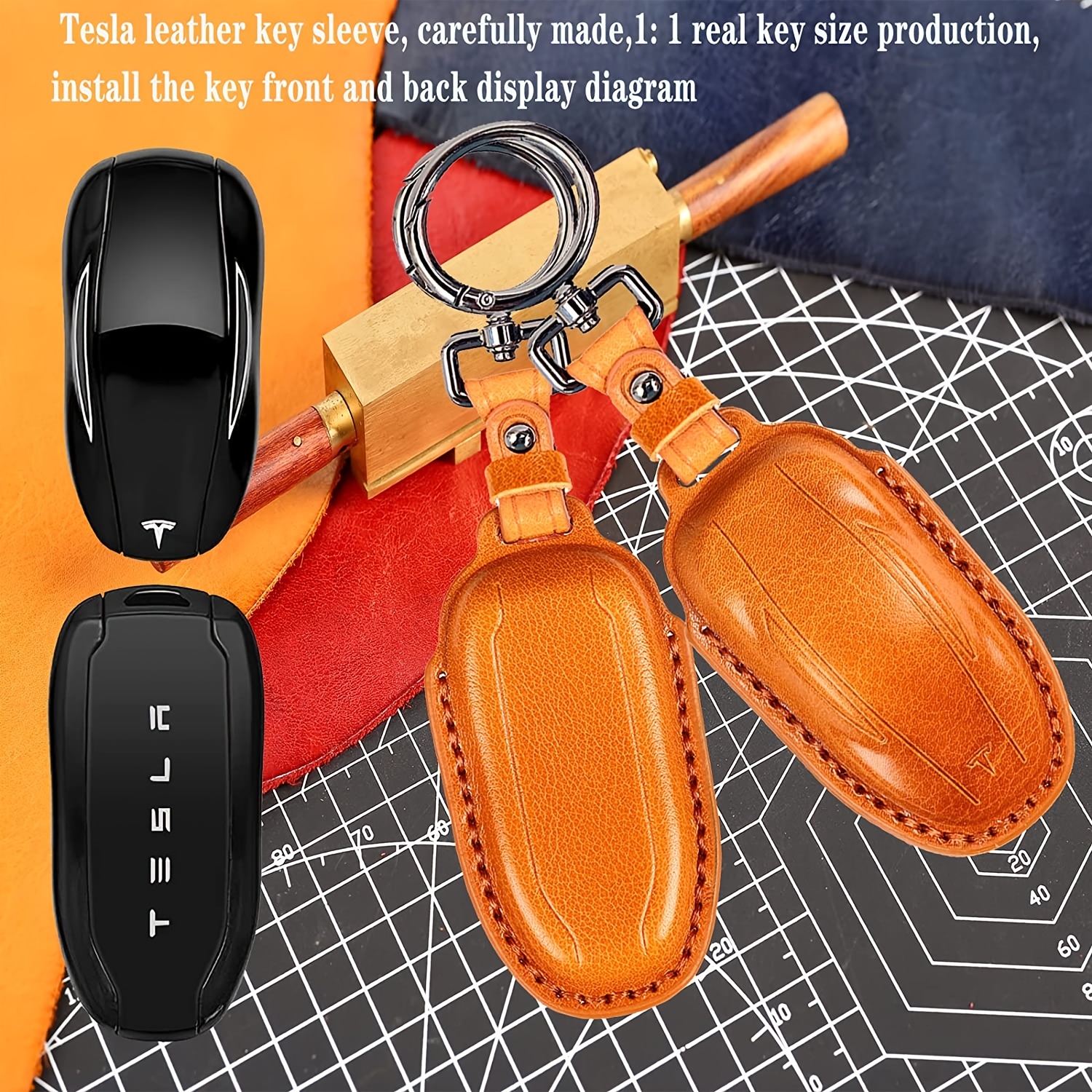 Genuine Leather Car Key Fob Case For Model 3 Y S X