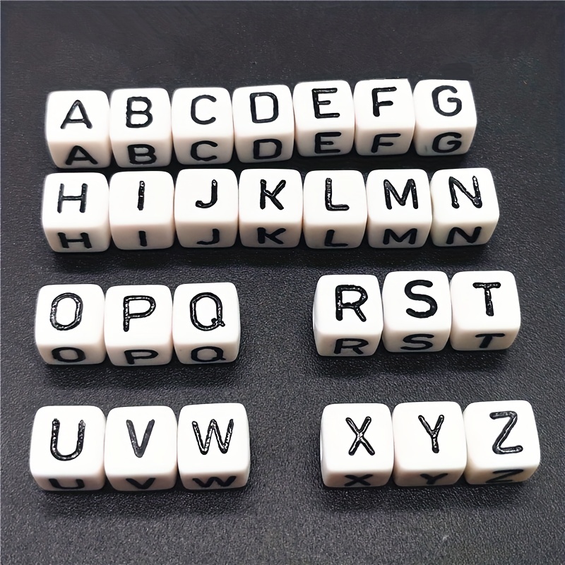 Black White Mixed Letters Acrylic Beads Square Alphabet - Temu