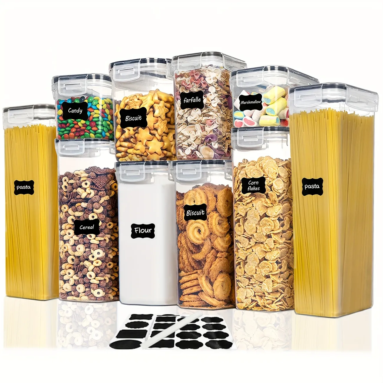 Airtight Food Storage Containers: Bpa Free Plastic Kitchen Canisters For  Flour, Sugar, Cereal & Labels - Temu