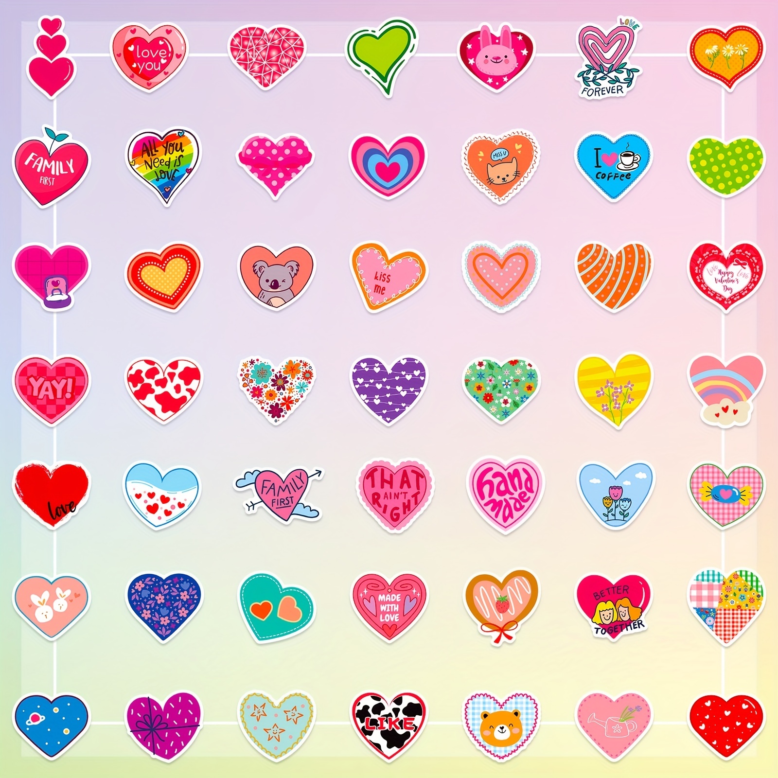  Heart Stickers, I Love You Stickers Pack, 50Pcs