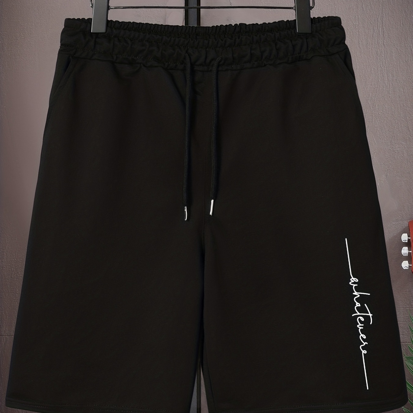 

whatever" Letter Print Casual Mid Stretch Graphic Drawstring Shorts, Men's Trendy Shorts For Summer