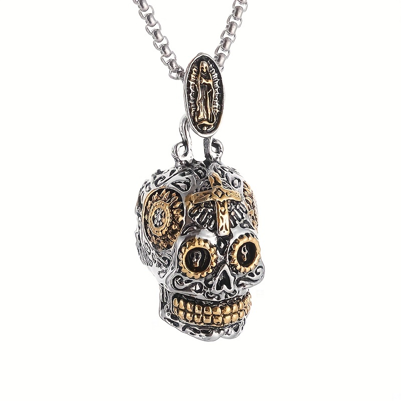 Goldener Totenkopf-Anhänger aus Edelstahl mit Halskette vergoldete Skull  Kette