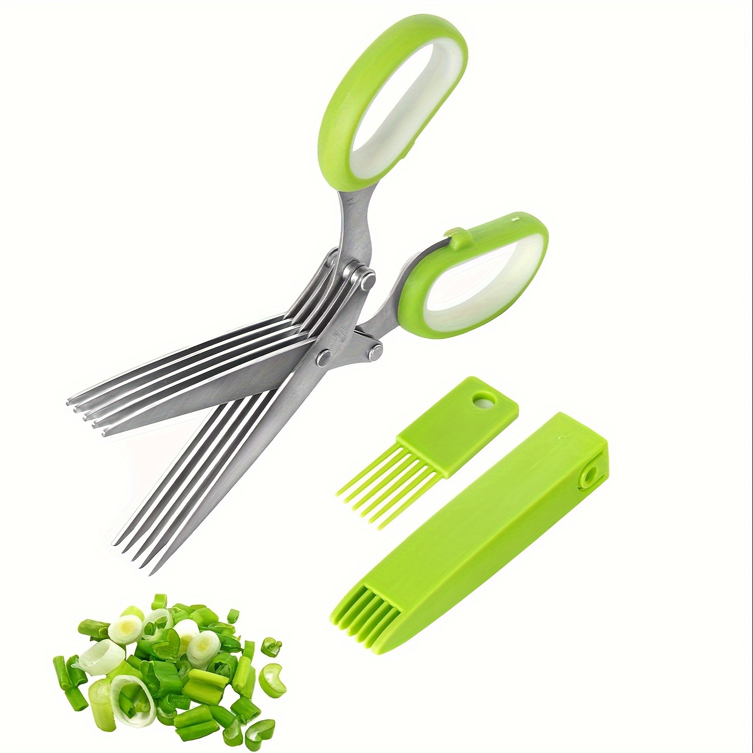 Herb Scissors by JYTUUL - Stainless Steel 5 Blades Multipurpose Kitchen Shears with Safety Cover and Cleaning Comb - Cutter/Chopper / Mincer for Herbs