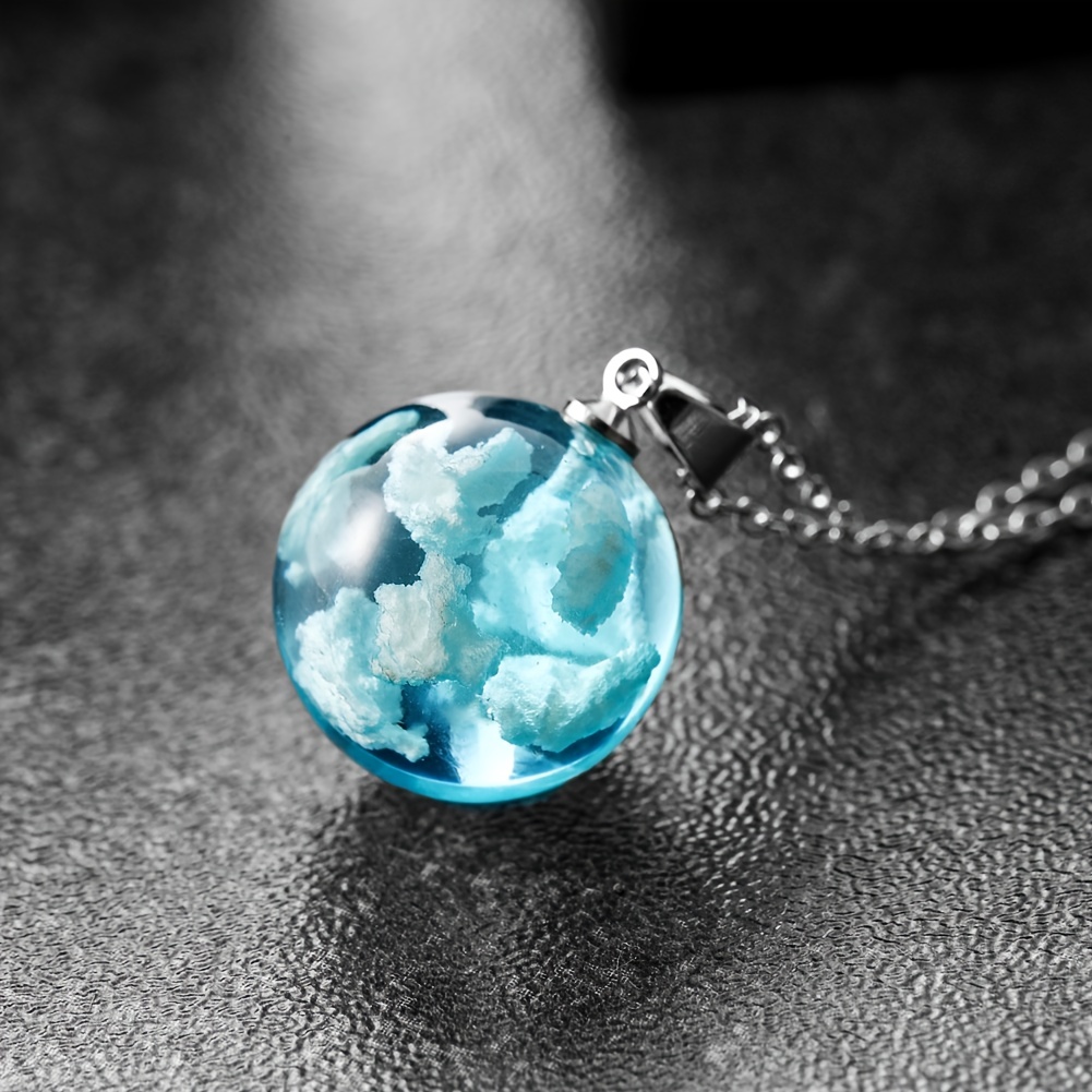 Clear Sky & Clouds Round Globe Pendant Necklace, Unisex