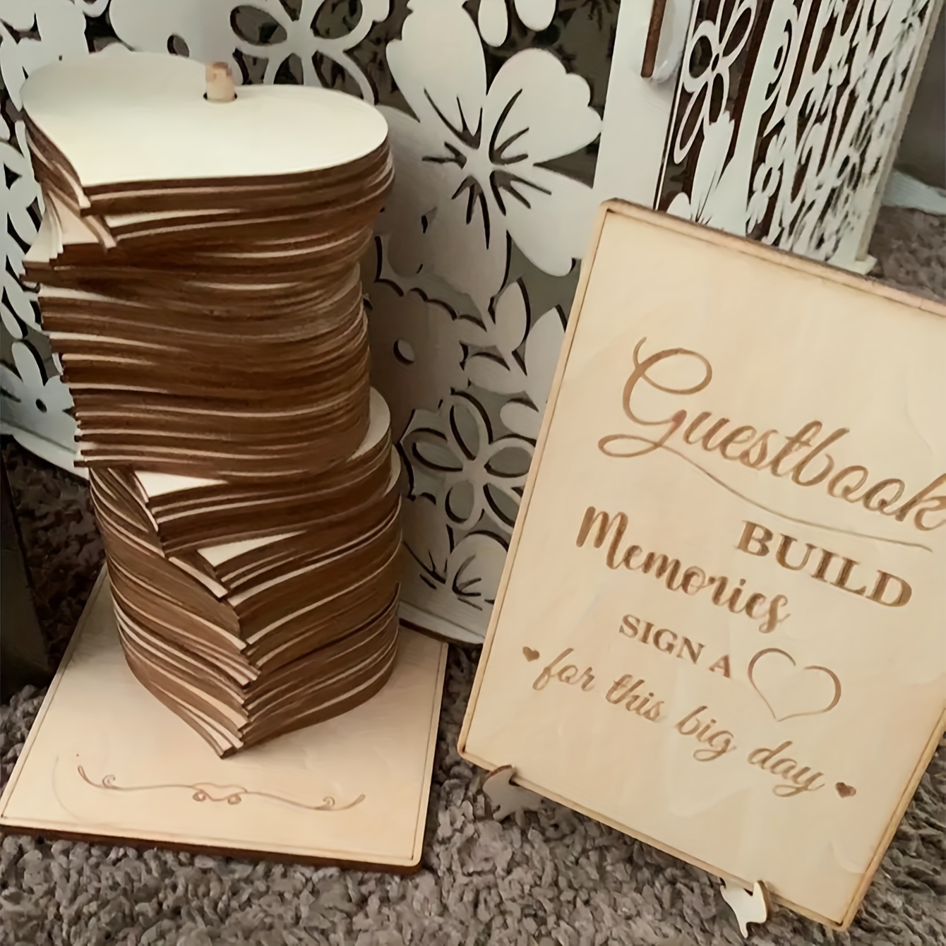 

72pcs, Wedding Guest Book, Wooden Hearts Guest Book, Perfect For Wedding Reception, Message Pad, Romantic Ornament, Bride Shower Gift