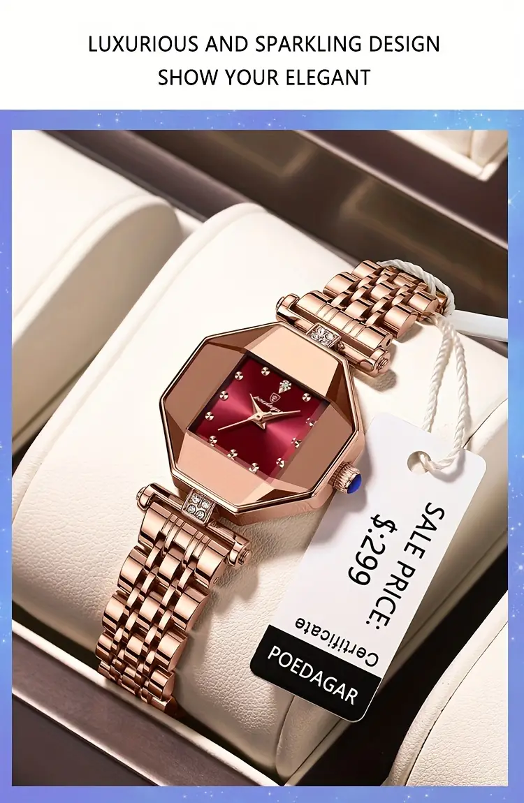 poedagar womens luxury dial cutting quartz watch elegant polygon pointer analog stainless steel wrist watch details 3