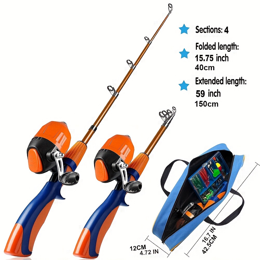 Kids Fishing Kit Telescopic Rod Tackle Box Spincast Reel Bait Net