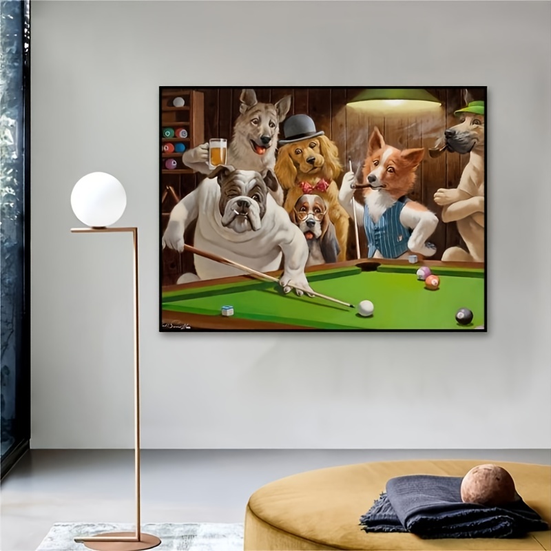 Funny Dogs Playing Pool Canvas Wall Art Living Room Temu Canada