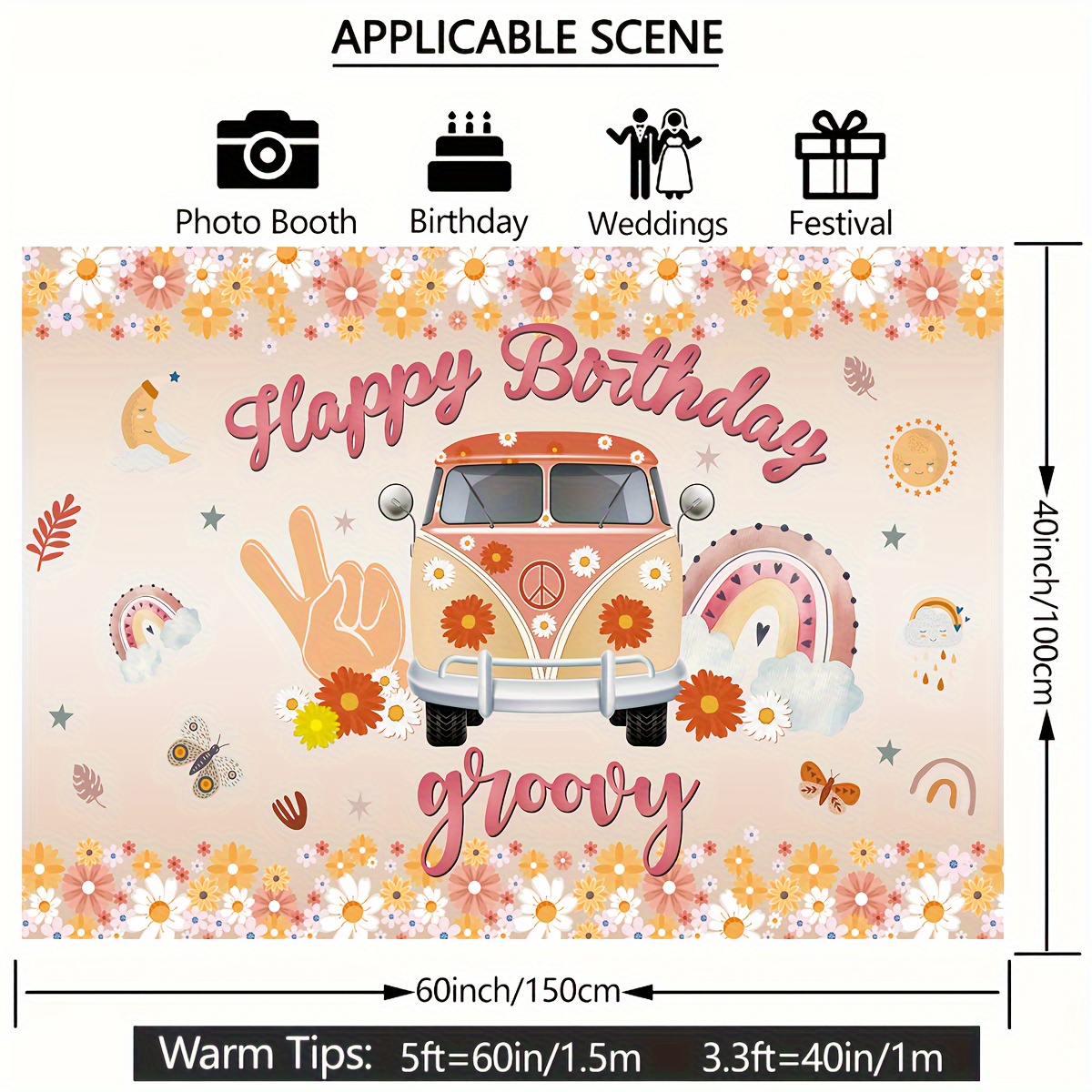 Happy Birthday Banner, Rainbow Birthday Decorations for Women And Girls,  Daisy Happy Birthday Sign for Backdrop Wall Party Supplies