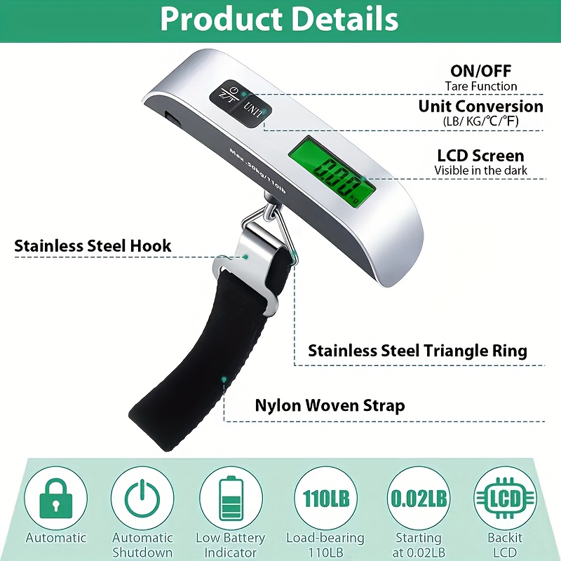 Luggage Scale Electronic Digital Portable Suitcase Travel Weighs Baggage Bag  Hanging Scales Balance Weight Lcd - Temu