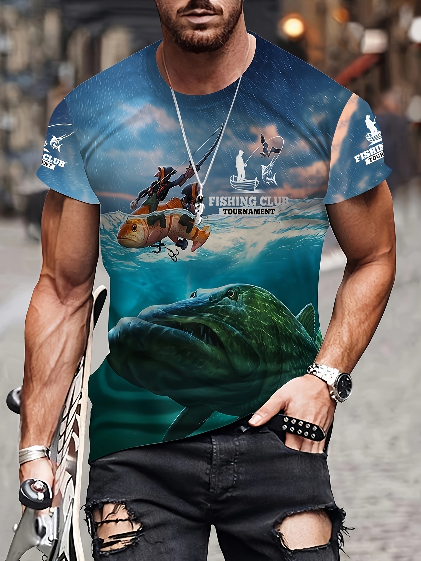 3d Fishing Print Men's Stretch Breathable T shirt - Temu Philippines