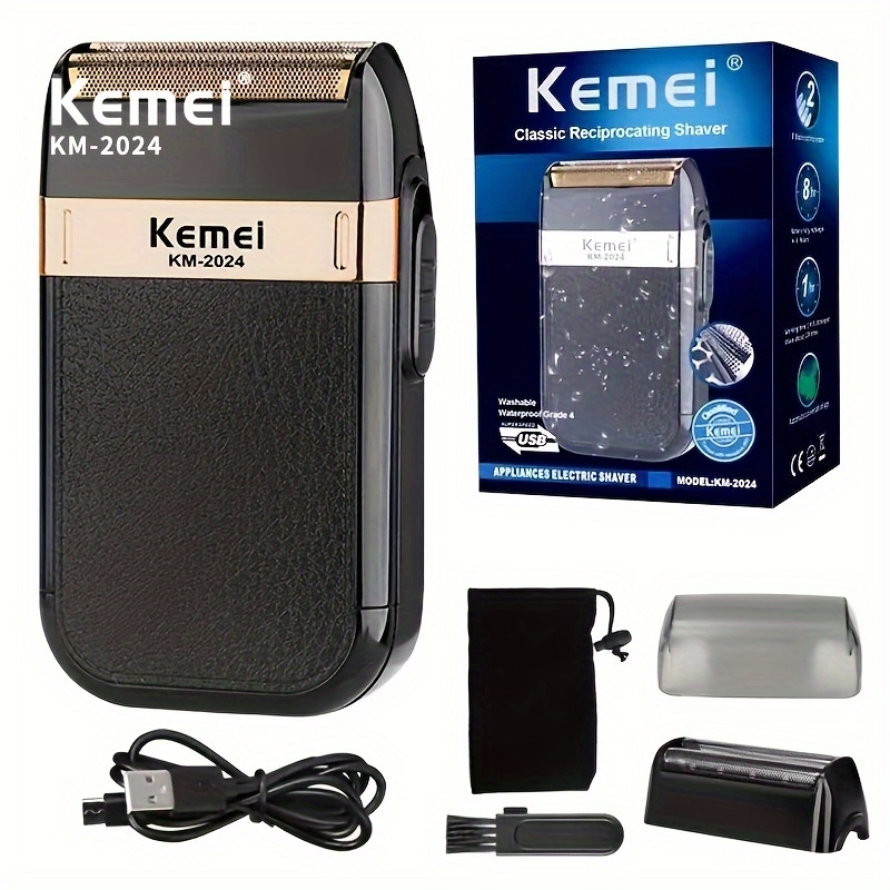 Kemei KM-2024 Men Electric Shaver Cordless Shaver Razor Rechargeable Dry  Wet Use