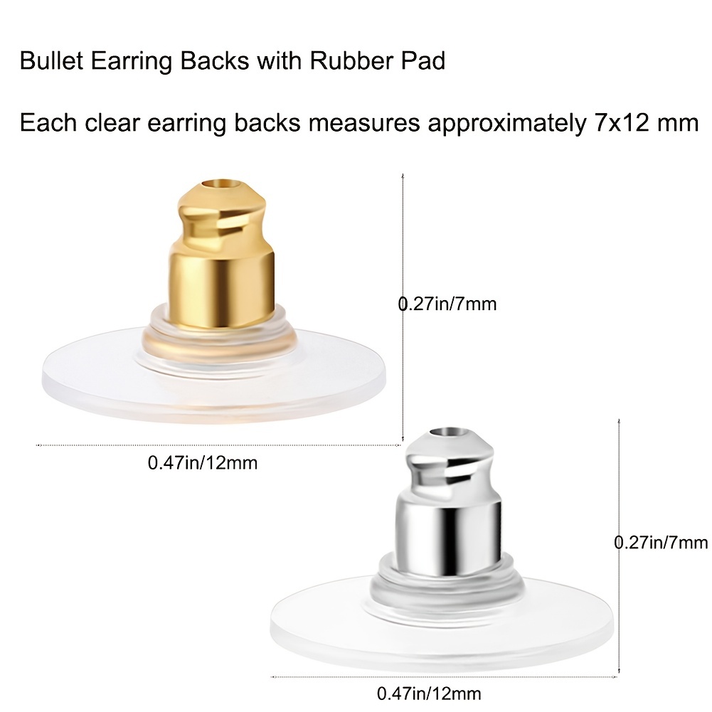  Anjpuy 200Pcs Bullet Clutch Earring Backs for Studs with Pad  Silver Plated Pierced Hypoallergenic Earring Backs Stoppers Rubber Softy  Earring Backs for Replacement（Silver）