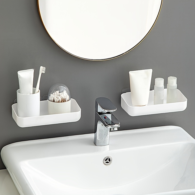 1/2pc Plastic Floating Shelves Set, No-drill Cosmetic Organizer For ...