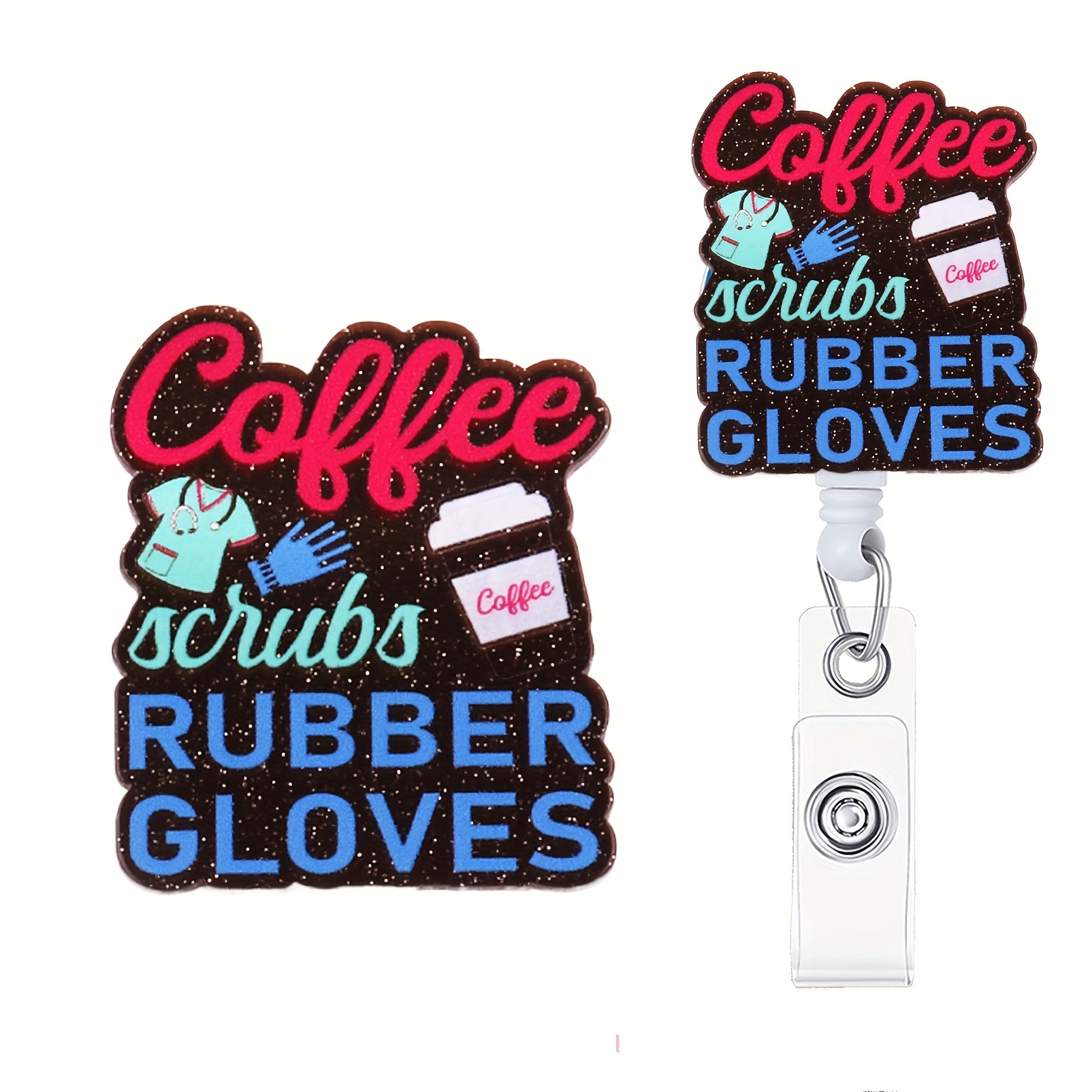 1pc Nurse Retractable Badge Reel With Clip, Coffee * ID Badge Holder, Cute  Badge Funny Glitter Badge Reel Gift For RN LPN Nurse Doctor Ass