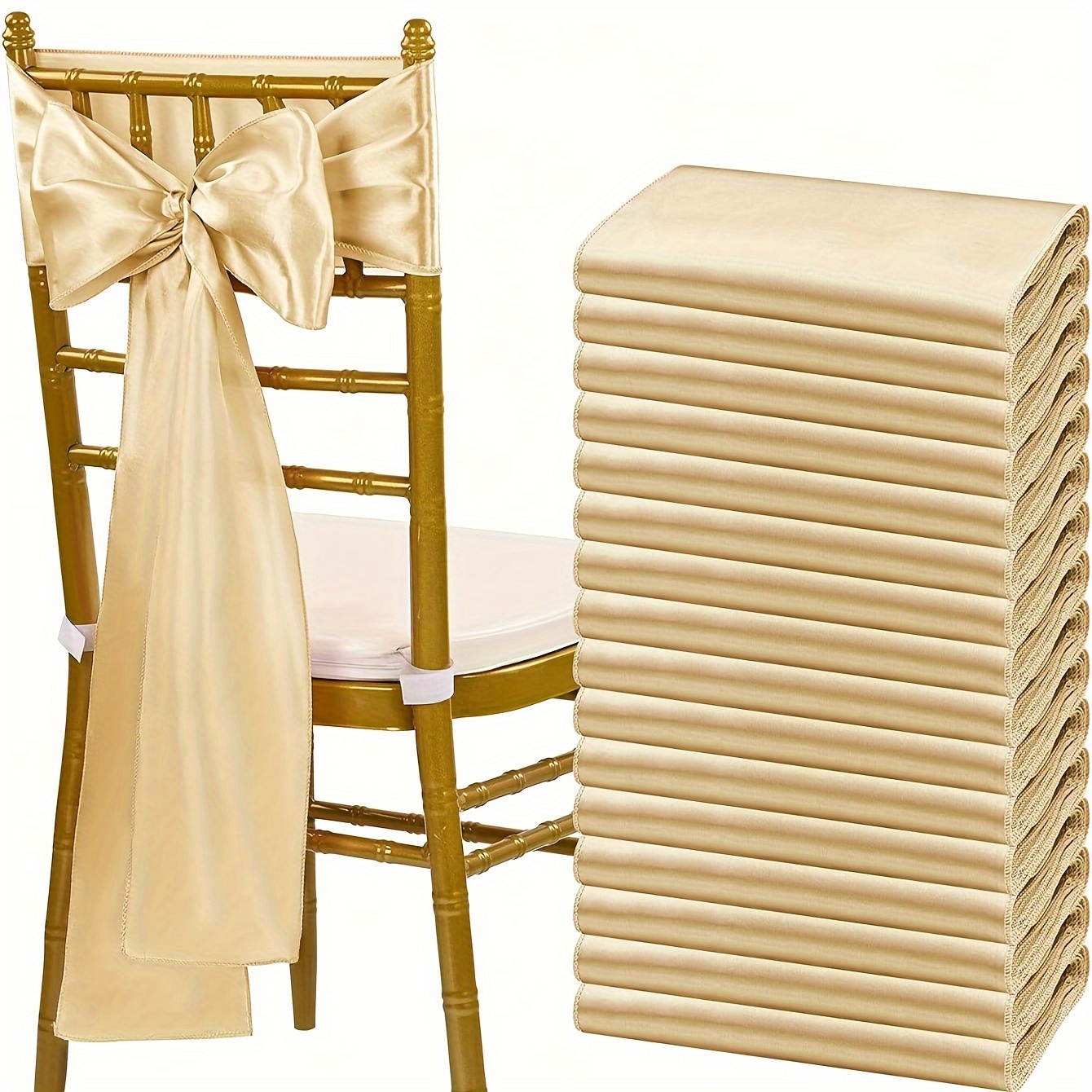 

5pcs, Champagne-colored Chair Decoration Belt Party Decor Supplies Banquet Decor Supplies