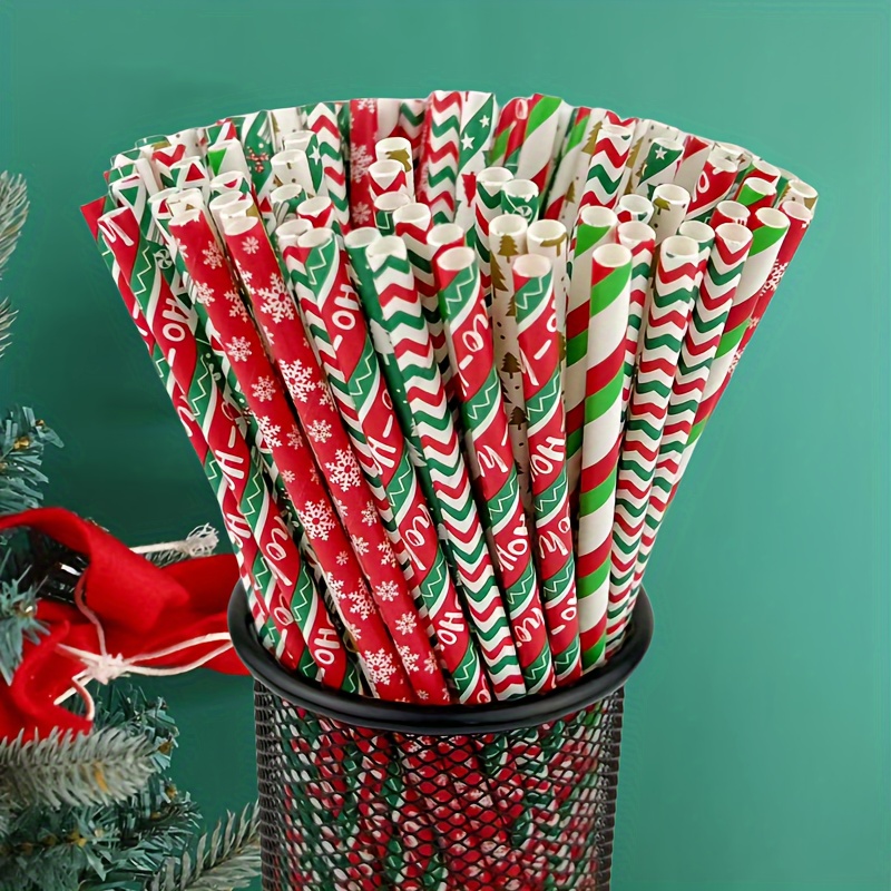 25pcs Christmas Themed Disposable Straws, Straws For Christmas