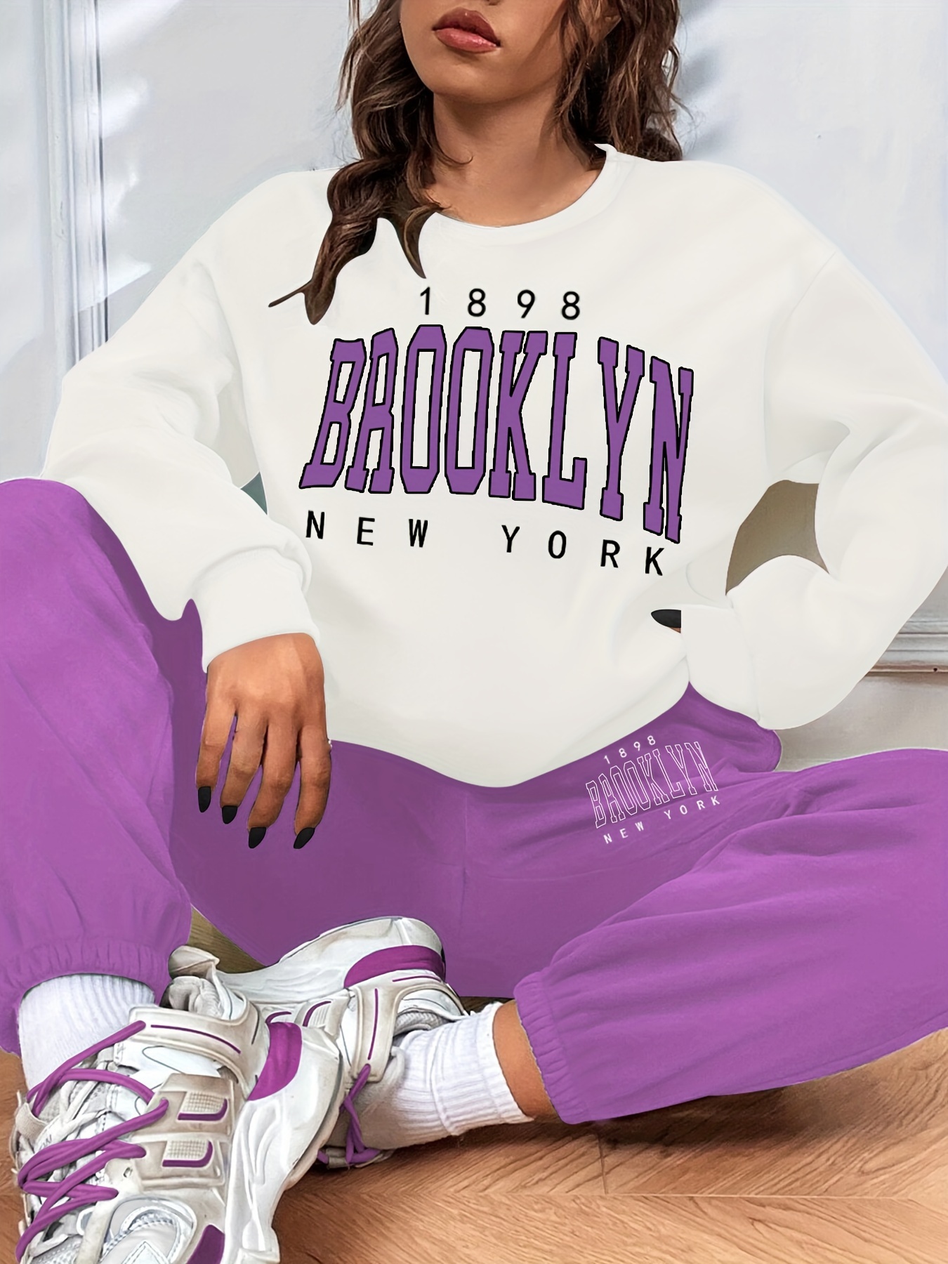 Casual Color Block Two Piece Set Letter Print Sweatshirt Sporty