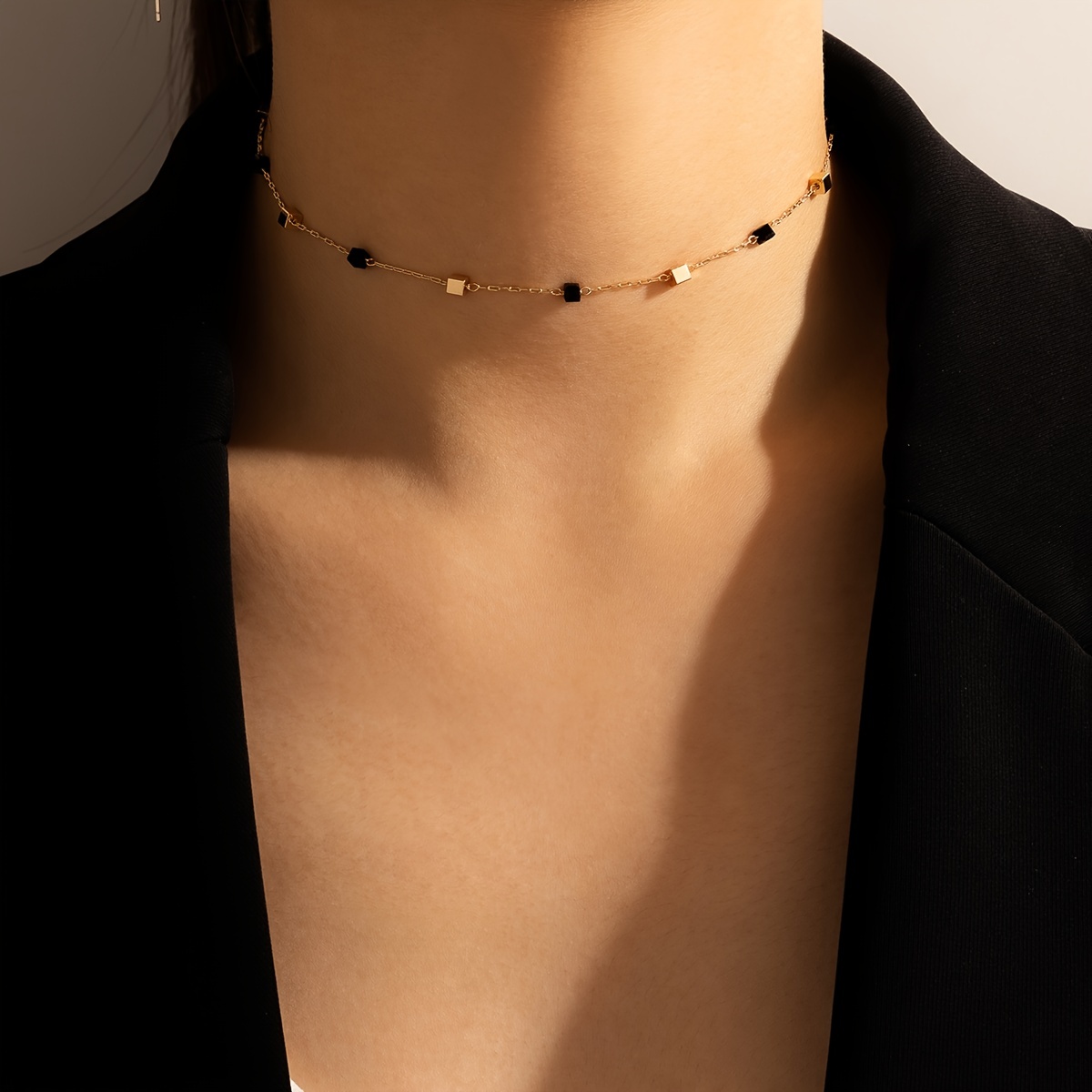 'Dainty Choker Necklace | Square Beads | Adjustable Neck Chain | Short Clavicle Chain'
