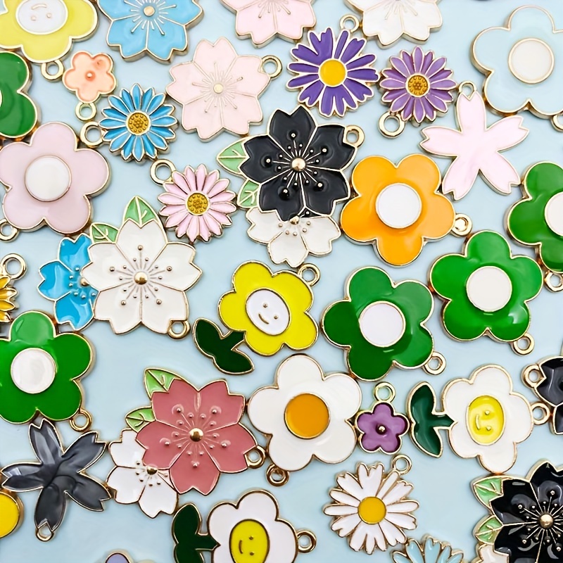 Mix Random Zinc Alloy Pendant Alloy Enamel Flower Charms Diy - Temu