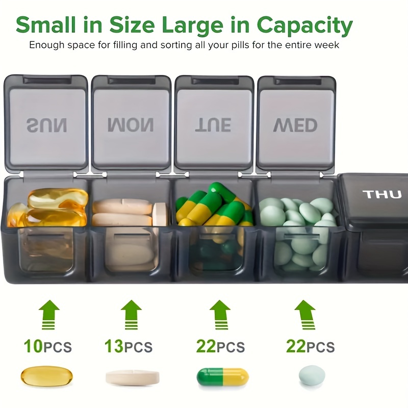 Seven Compartment Transparent Pill Box, Portable Design