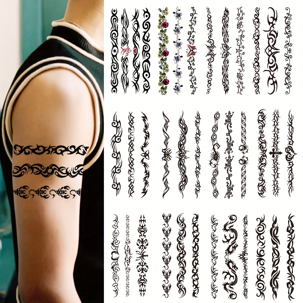 Tatuajes temporales de manga de brazo para hombres, tatuaje mecánico  impermeable, pegatinas negras grandes, tatuaje corporal falso,  transferencia grande, 1Pc - AliExpress