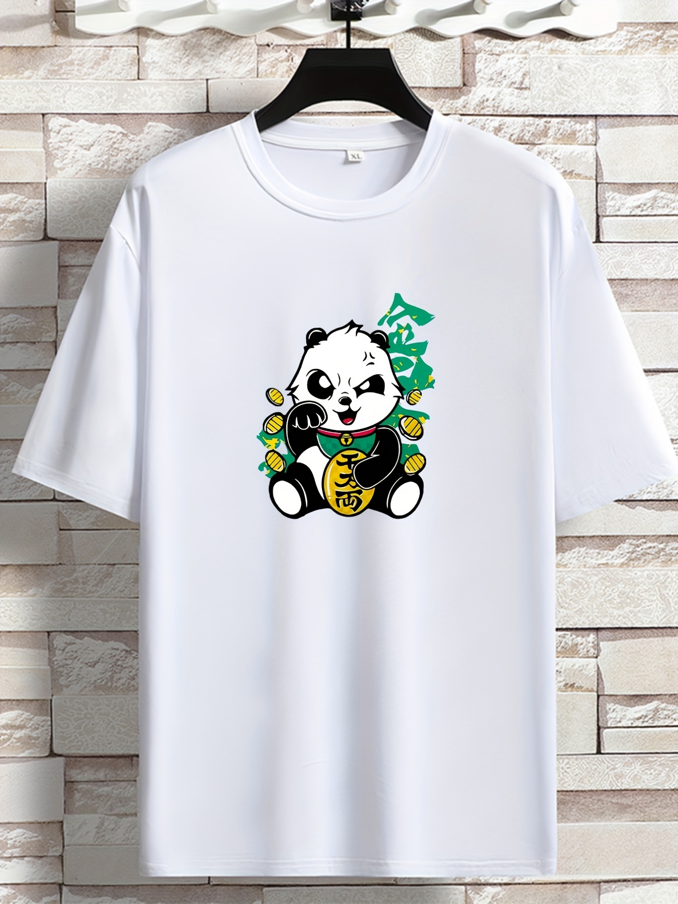 Bonita Camiseta Estampado Panda Camiseta Manga Corta Cuello - Temu