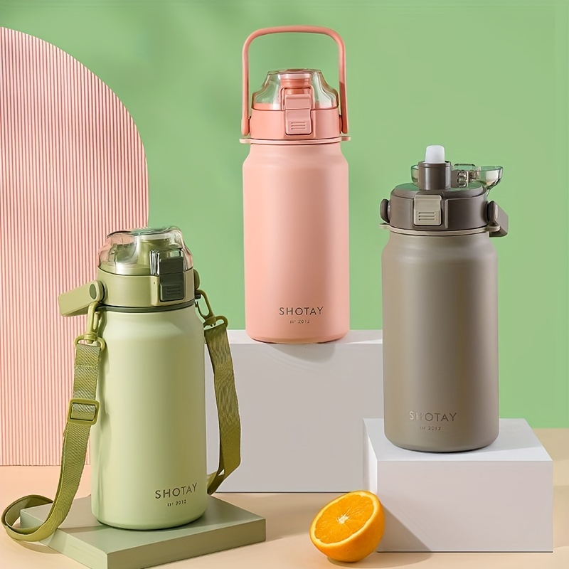 Stainless Steel Water Bottle with Straw and Strap