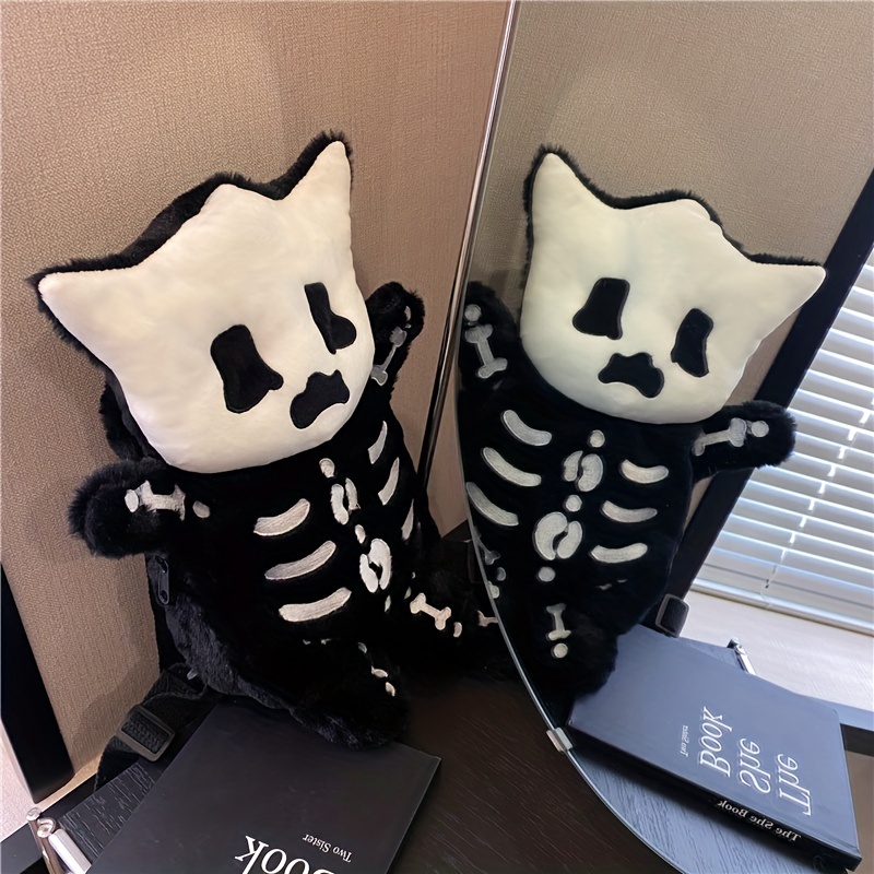 Plush Skeleton Design Backpack, Funny Gothic Halloween Rucksack, Cute  Cartoon Ghost Skull Elf Travel Bag - Temu