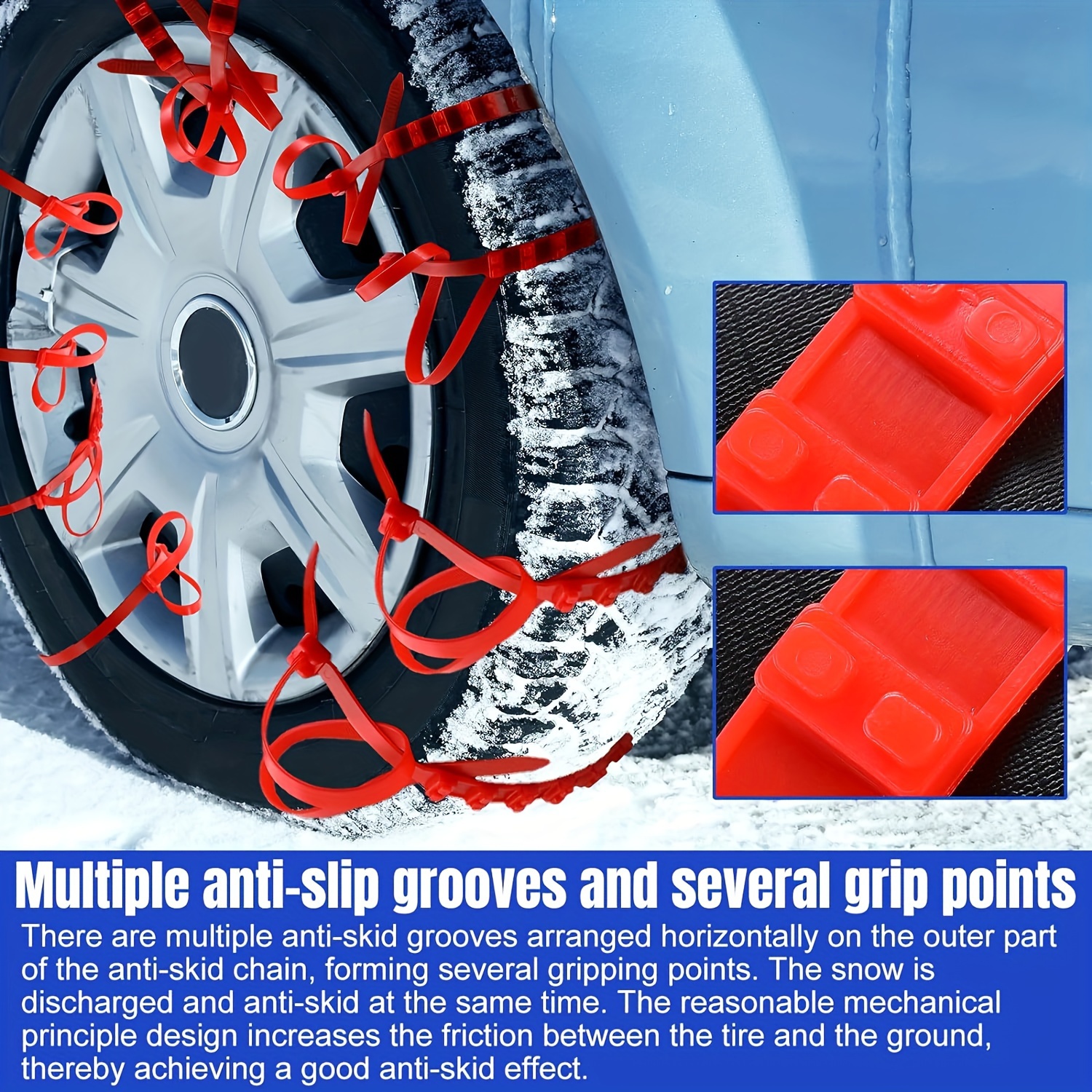 Oziral Snow Chain for Tyres 7 Pcs Universal Anti-Skid Emergency Traction  Tire Chain for Cars SUV Truck Driving on Snow and Ice Road, Sand and Mud
