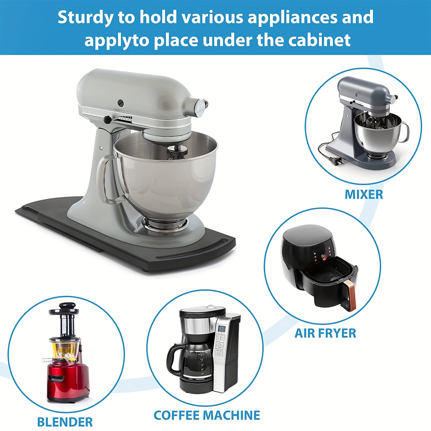 Stand Mixers Sliding Tray Kitchen Air Fryers Cabinet Coffee Maker Caddy  Sliding Mat Kitchen Appliance Storage Mat with Wheels