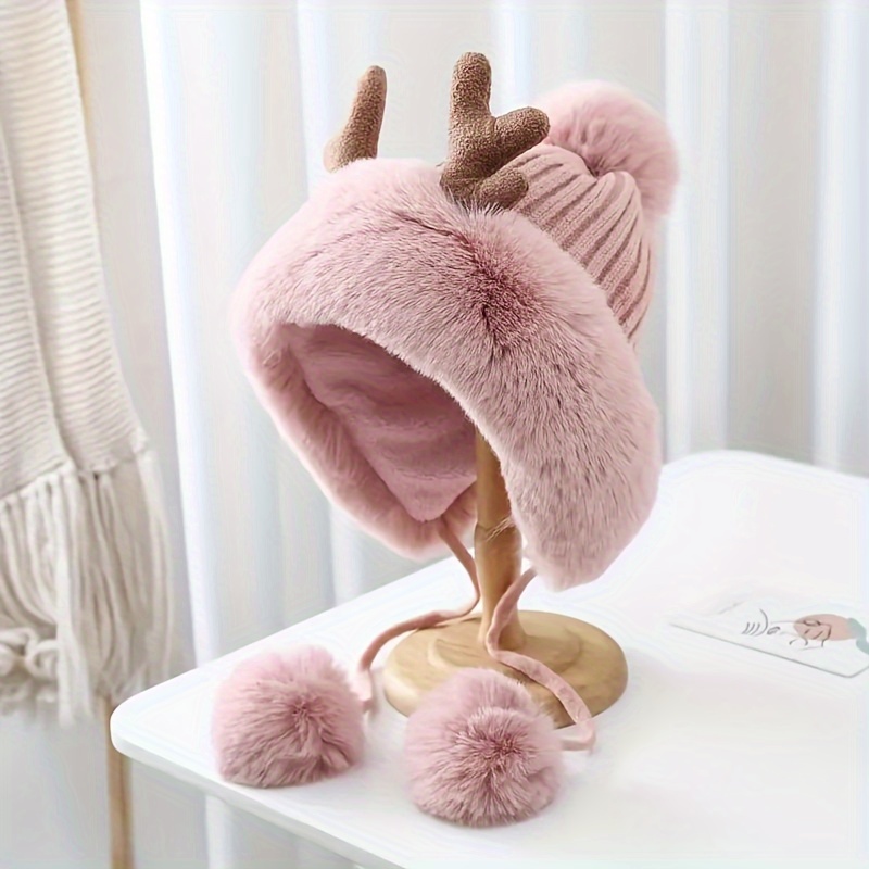 Bonnet en peluche avec oreilles pour bébé, bonnet en fausse