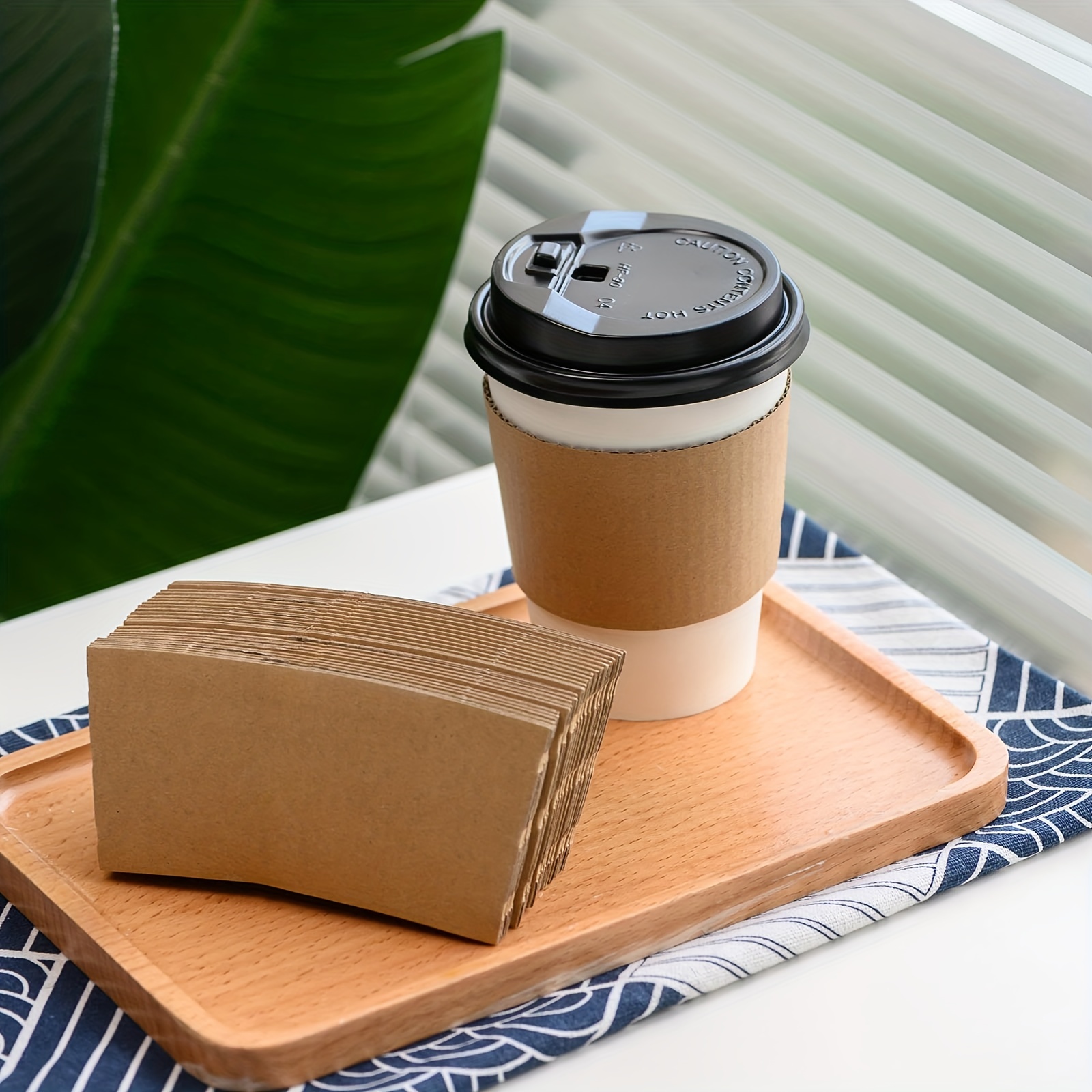 Avant Grub 50pk 12oz Disposable Coffee Cup Set with Sleeves, Lids, and Stirrers. Recyclable, Decorative and Stylish Brown Paper Cup