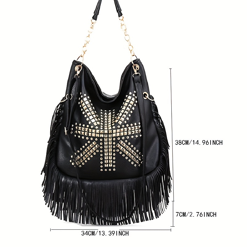 Black fringe hobo discount bag