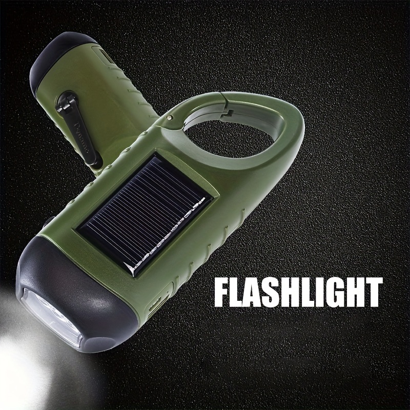 Hand Crank Solar Powered Flashlight, Emergency Rechargeable LED Flashlight, Survival  Flashlight, Quick Snap Carabiner Dynamo Flashlight Torch for Outdoor  Sports, Green