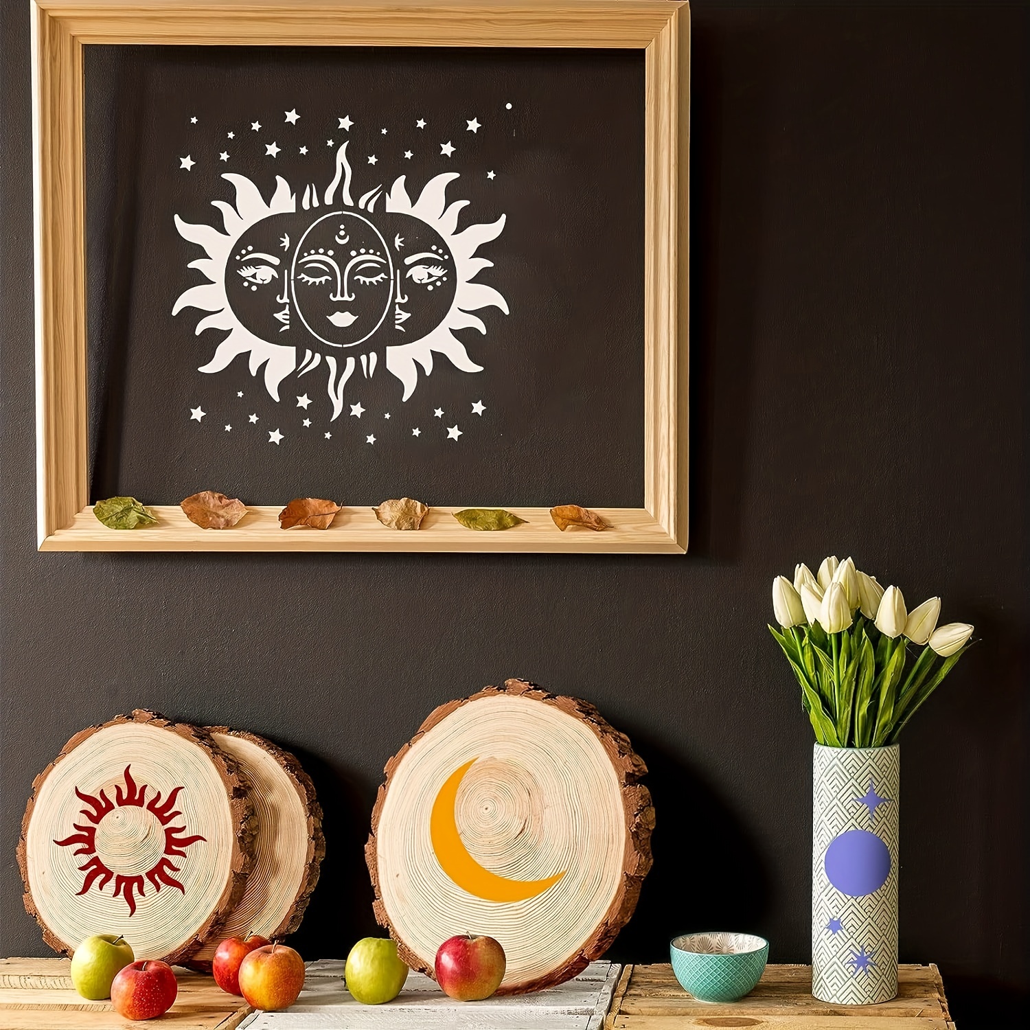 Large Mandala Sun And Moon Stencil Butterfly Flower Tree - Temu