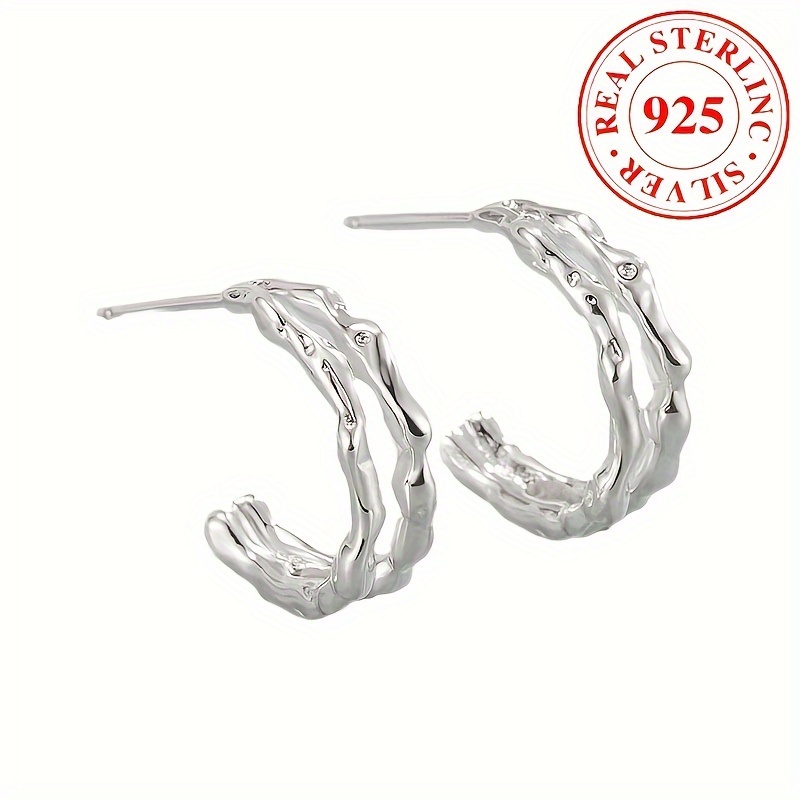 Single 925 Sterling Silver Hypoallergenic Stud Earrings Flat Back Earrings  Simple Punk Style Personality Female Earrings