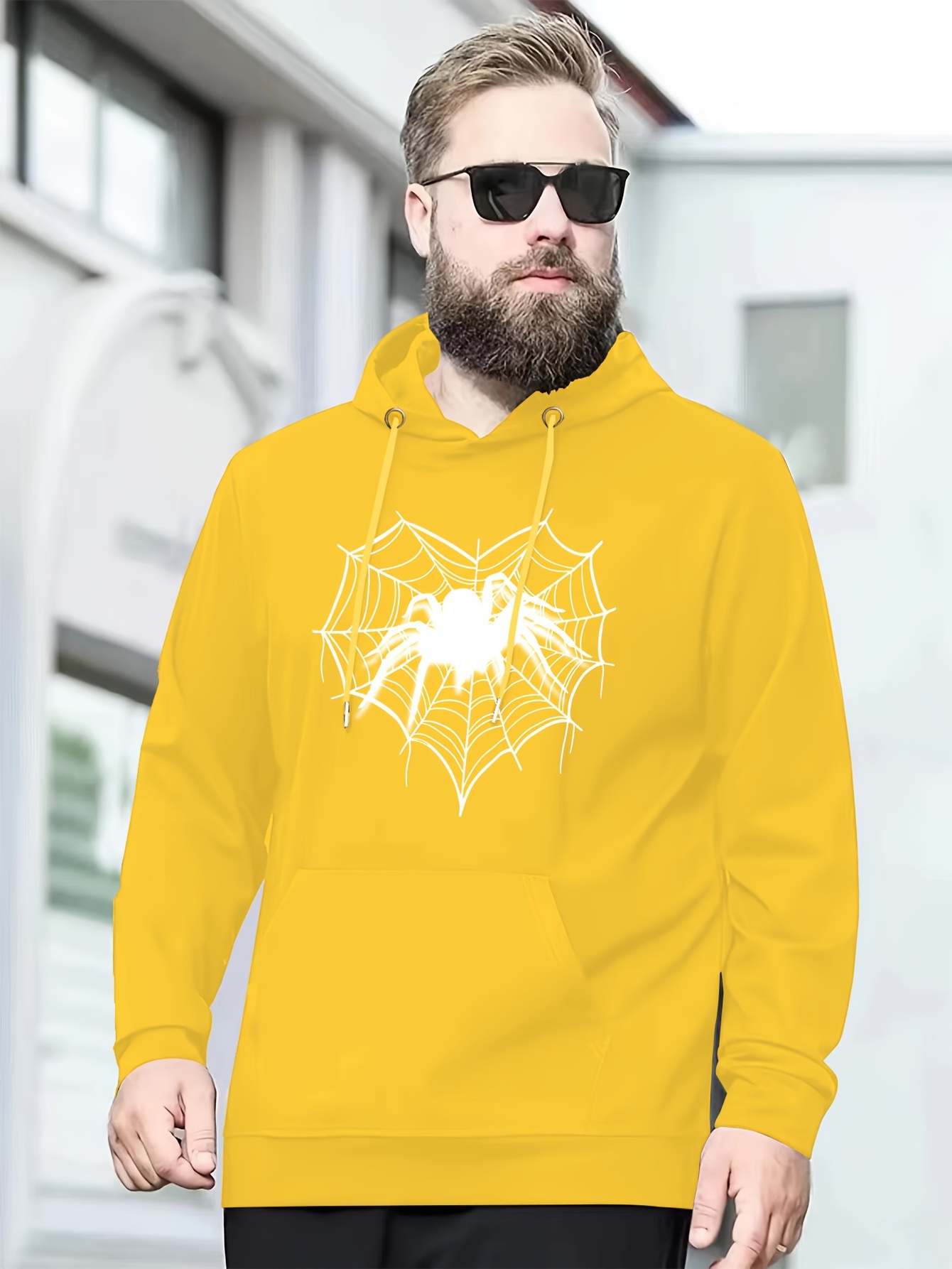 Plus Size Men s Spider Heart Print Hooded Sweatshirt Casual Temu