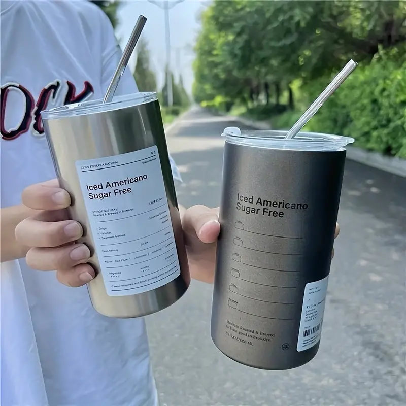 Stainless Steel Vacuum Coffee Tumbler With Lid And Straw - Temu