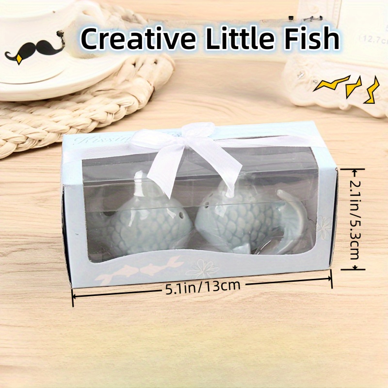 Image of 2pcs Small Fish Creative Seasoning Can Gift Box Seasoning Bottle Kitchen Supplies Spice Storage Container Pepper Salt Seasoning Tool With Hand Gift Small Gift