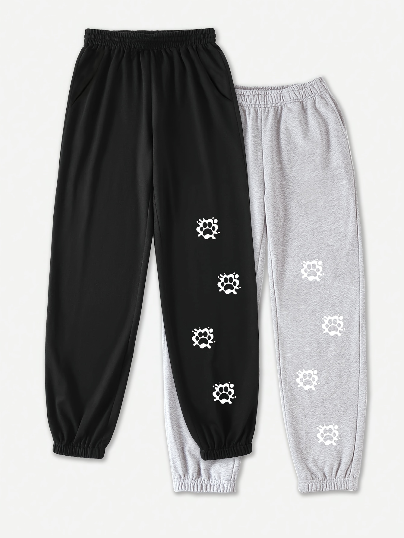 Preppy Style Girls Cute Paws Print Sweatpants Loose Fit - Temu