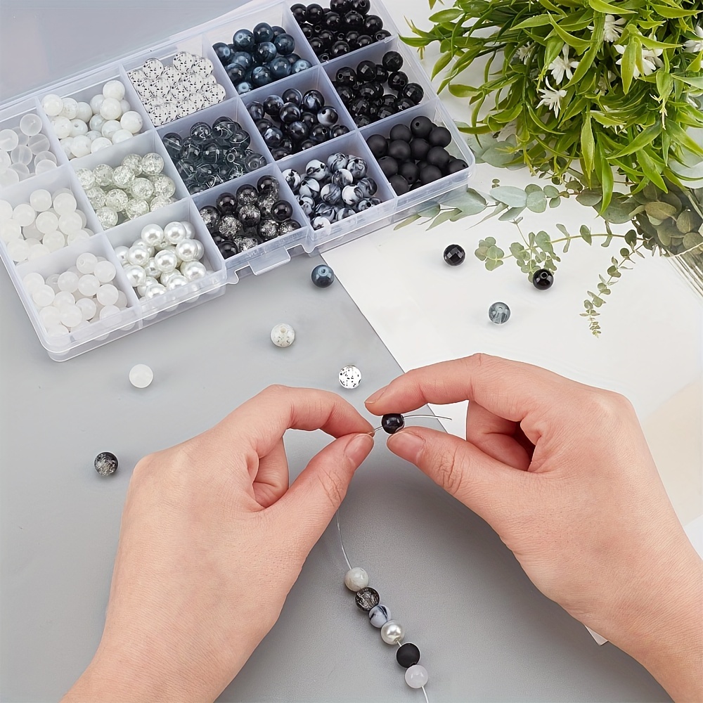 1Box/405pcs Marble Color Glass Beads 15 Random Mixed Colors Black White  Bracelet Beads Bulk 8mm Opaque Beads Loose Beads Spacers For Halloween  Earring