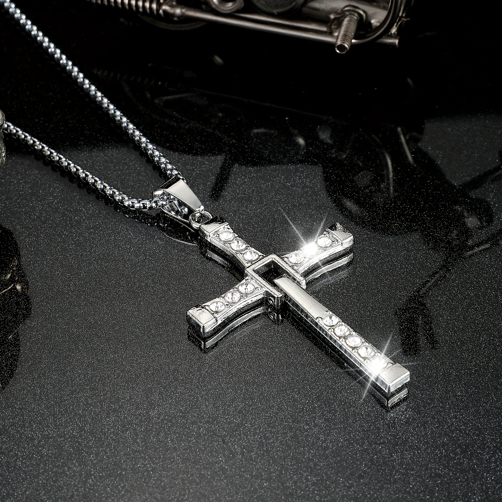 Y2k Shiny Exquisite Double Cross Long Necklace Jewelry - Temu