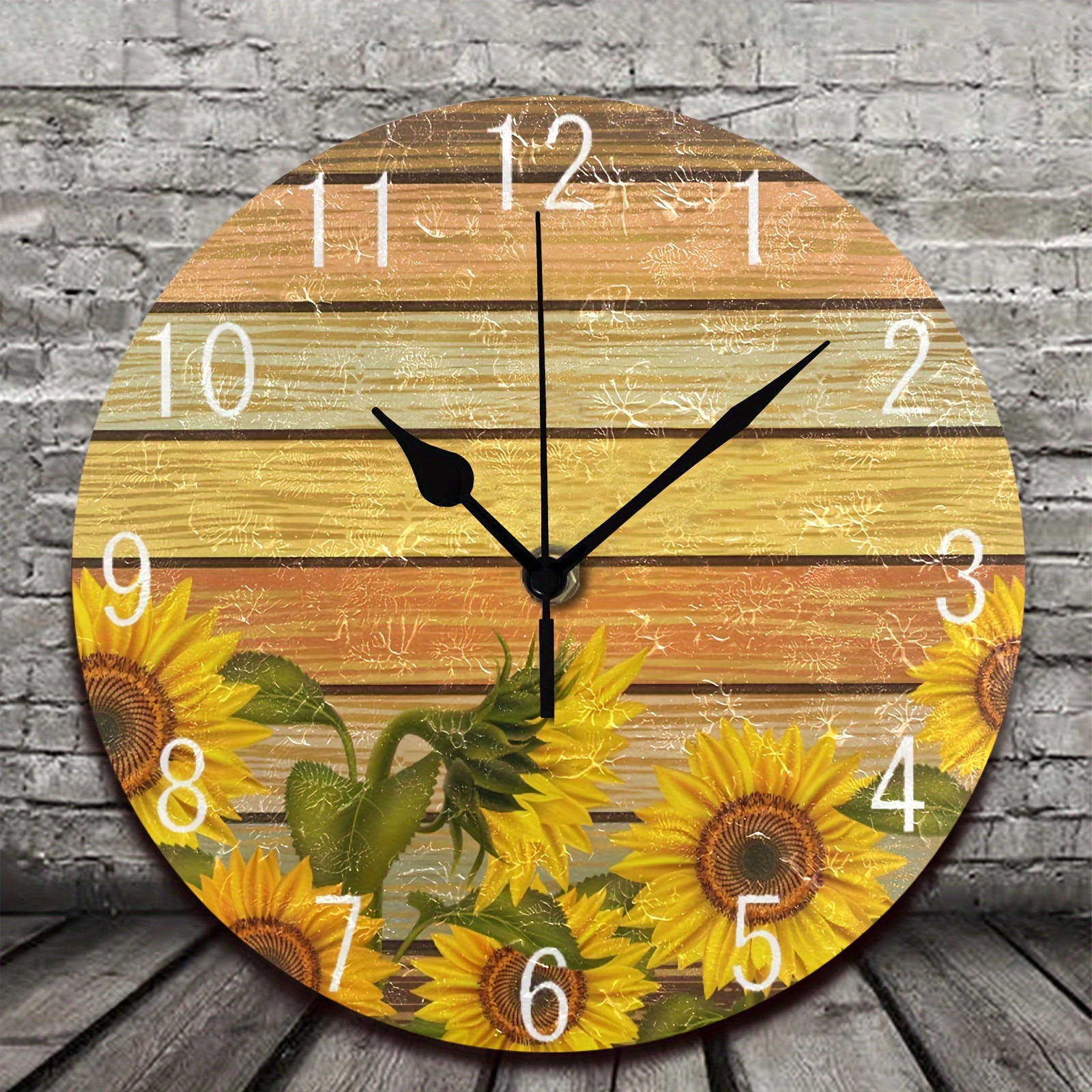 Reloj de pared vintage con diseño de girasoles de 12 pulgadas, funciona con  pilas, reloj de pared de madera con números romanos, silencioso, sin